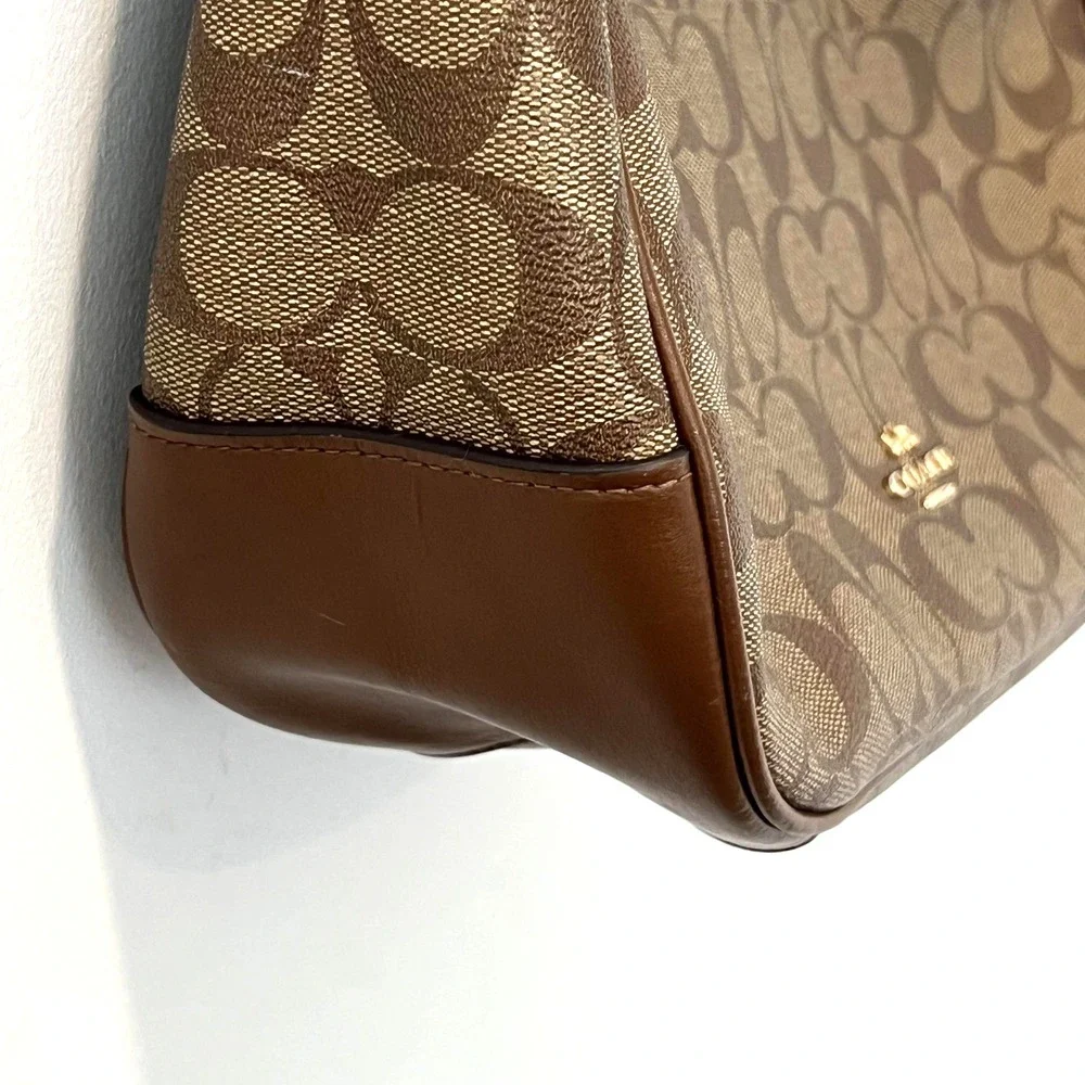 Coach Signature Zip Shoulder Bag Brown Coated Canvas Leather Trim  F29209 - Picture 5 of 16